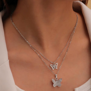 Destiny Jewels Silver-Plated Double Layer Butterfly Necklace For Women & Girls