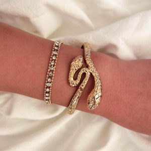 Destiny Jewels 2Pcs Set Snake Decor With Stone Gold Plated Bracelet For Women & Girls