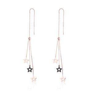 Rose Gold Plated Stainless Steel Colourful Star Decor Drop Chain Earrings