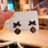 Gold Plated Korean Style Summer Crystal Bow Knot Black Stud Earrings