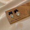 Gold Plated Korean Style Summer Crystal Bow Knot Black Stud Earrings