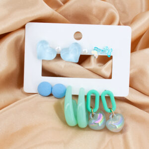 Destiny Jewels Acrylic Heart and Butterfly Shaped Long Drop 6Pair Earrings Set For Women & Girls