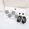 Checked Print Round Stud Earrings Hoop 6Pair Earrings Set For Women & Girls
